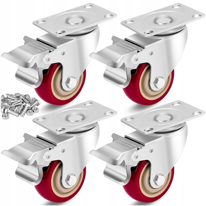 KÓŁKA OBROTOWE 75mm 200kg Z HAMULCEM GUMOWE ZESTAW JEZDNY WÓZKA 4 SZT