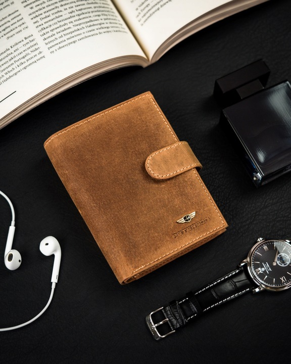 PETERSON modny portfel męski skórzany nubuk RFID na prezent