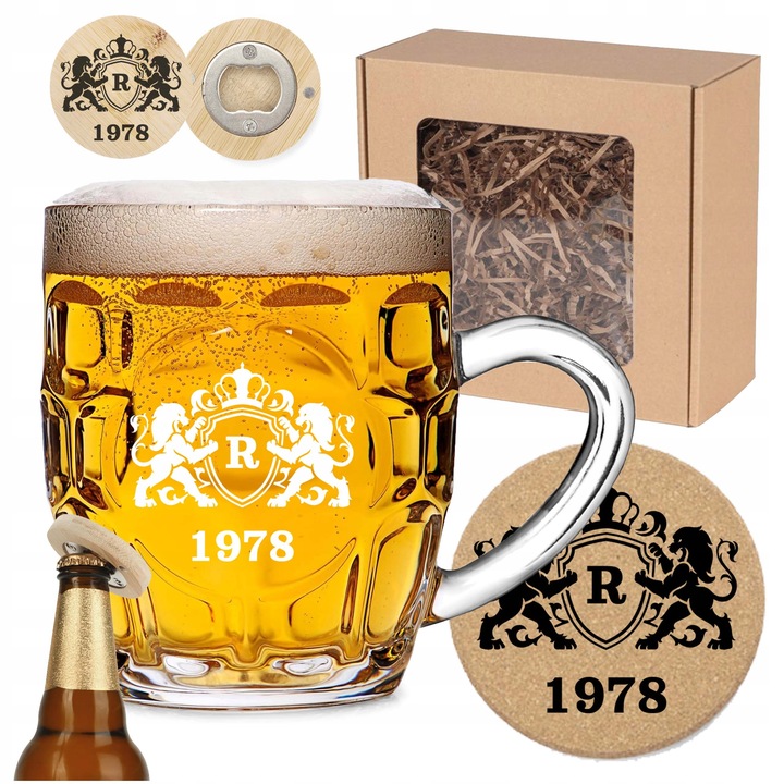 Prezent dla taty chłopaka na święta Kufel do piwa z grawerem + otwieracz