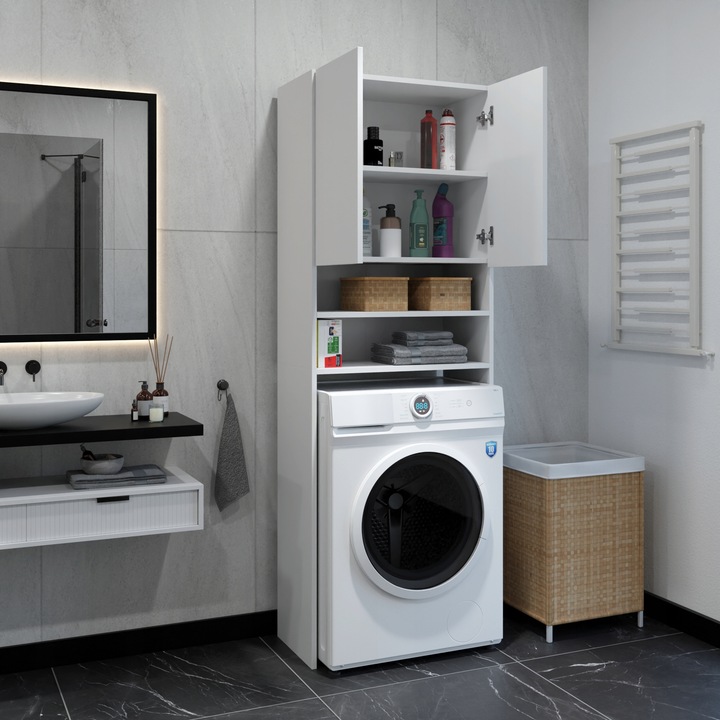 REGAŁ ŁAZIENKOWY SZAFKA NAD PRALKE BIAŁY 4 PÓŁKI