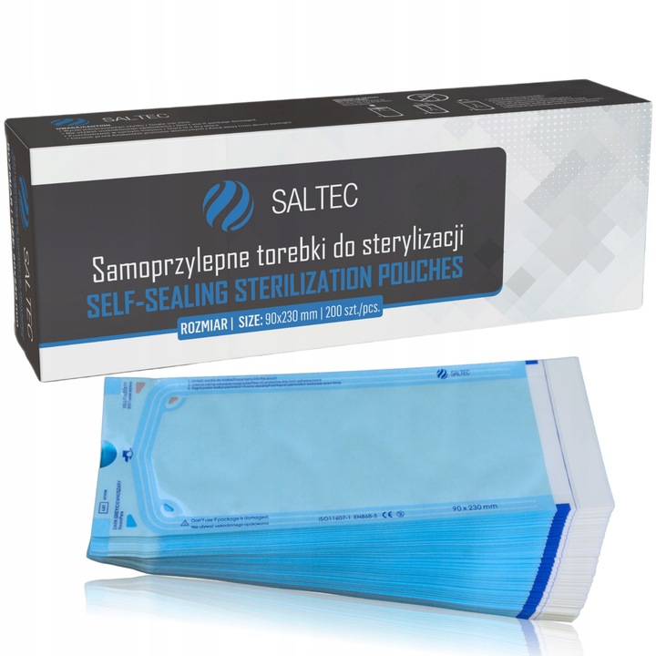 TOREBKI DO STERYLIZACJI 90x230 MM DO AUTOKLAWU SAMOPRZYLEPNE 200 SZTUK