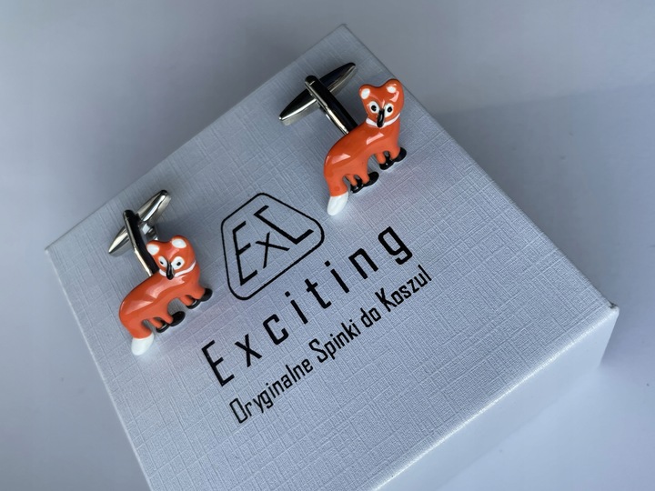 Spinki do mankietów EXC Rudy Lis Lisek Chytrusek z Kitą + Białe Etui Gratis