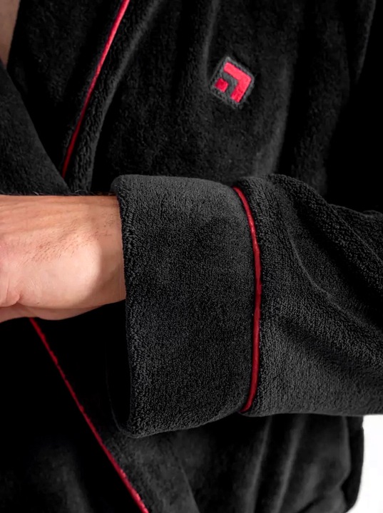 SZLAFROK MĘSKI Moraj Wiązany w Pasie Ciepły Puszysty z Kieszeniami - L