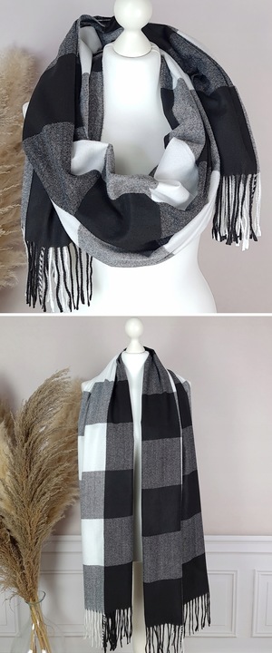 Stylowy CIEPŁY SZAL damski długi DUŻY szalik W MODNĄ KRATĘ JESIENNY,