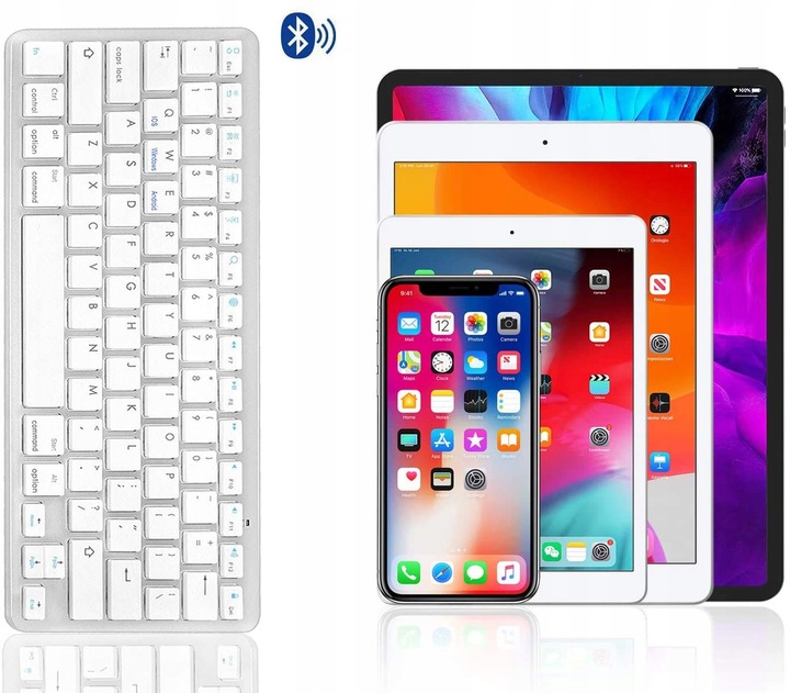 Klawiatura Bezprzewodowa Bluetooth do iPad iMac PS PC Komputera Biała