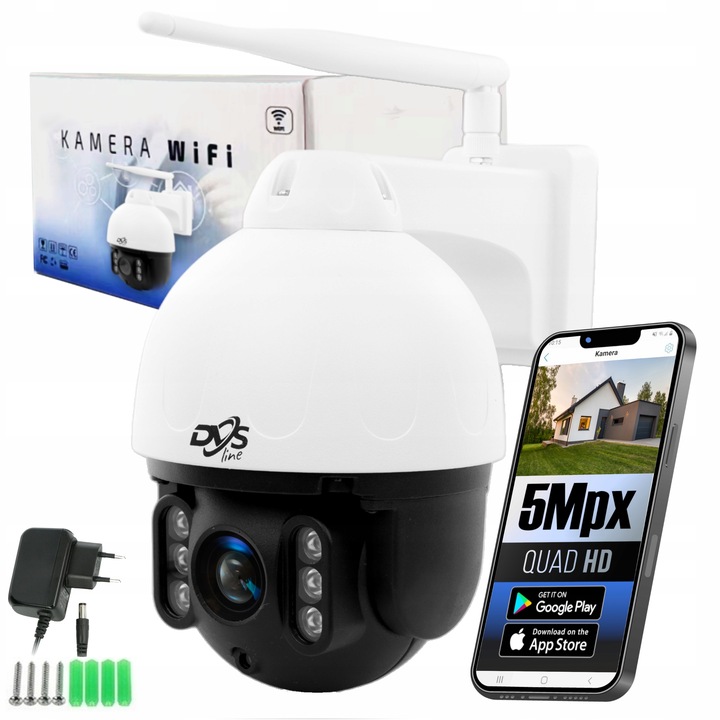 ZEWNĘTRZNA BEZPRZEWODOWA KAMERA WIFI OBROTOWA IP 5Mpx MONITORING DVS LED IR