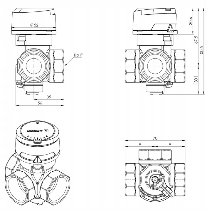 Zawór mieszający 3-drogowy AFRISO ARV 384 VARIO PRO CLICK 1 CAL DN25