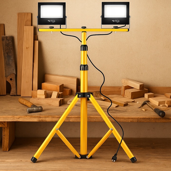 ZESTAW HALOGEN naświetlacz 2x 50W 4500K LAMPA LED STATYW budowlany