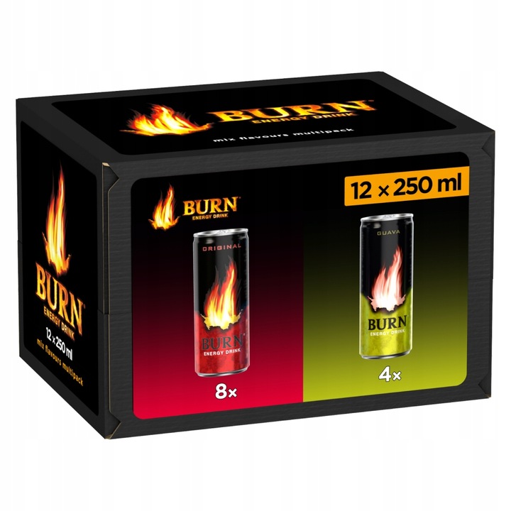 Napój energetyczny Burn Original Guava zestaw mix 12x 250ml