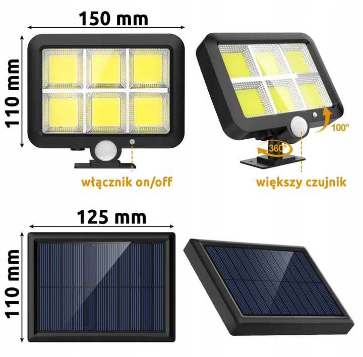LAMPA SOLARNA Z CZUJNIKIEM RUCHU ZMIERZCHU 120 LED