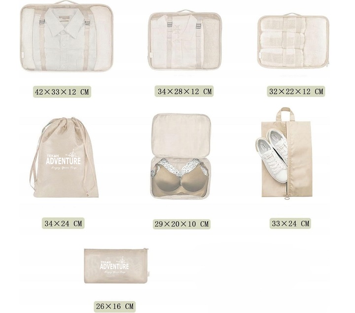 ORGANIZER PODRÓŻNY DO WALIZKI TORBY SZAFY ZESTAW 7 SZT UBRANIA I BUTY TEKAN
