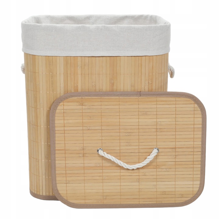 KOSZ NA PRANIE BAMBUSOWY BEŻOWY 60L Z WYJMOWANYM WORKIEM 40 X 30 X 50