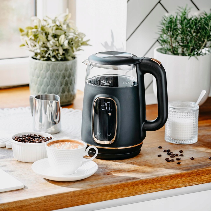 CZAJNIK ELEKTRYCZNY Z REGULACJĄ TEMPERATURY SZKLANY 1,7L Czarny Do