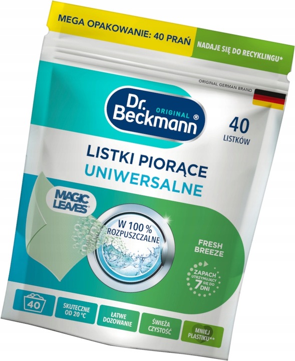 Dr. Beckmann MAGIC LEAVES Chusteczki Listki Piorące do Prania Uniwersal x40