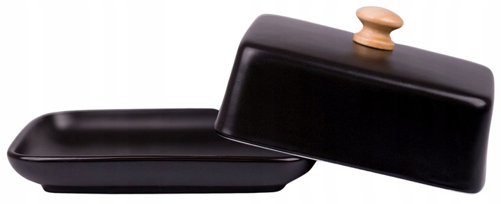 NOWOCZESNA MASELNICZKA MASELNICA POJEMNIK NA MASŁO Z POKRYWKĄ CZARNA+BAMBUS