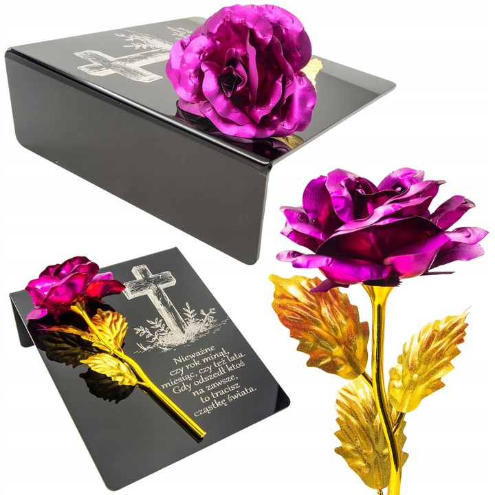 ZNICZ na cmentarz RÓŻA Ozdoba DEKORACJA na grób GRAWEROWANY podstawka