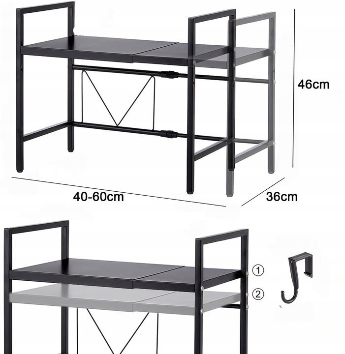 Stojak na mikrofalówkę półka rozsuwana regulacja teleskopowa organizer
