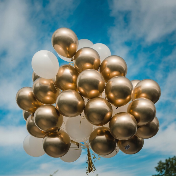 BALONY BIAŁO ZŁOTE CHROMOWANE ZESTAW BALONÓW NA KOMUNIĘ ŚLUB WESELE