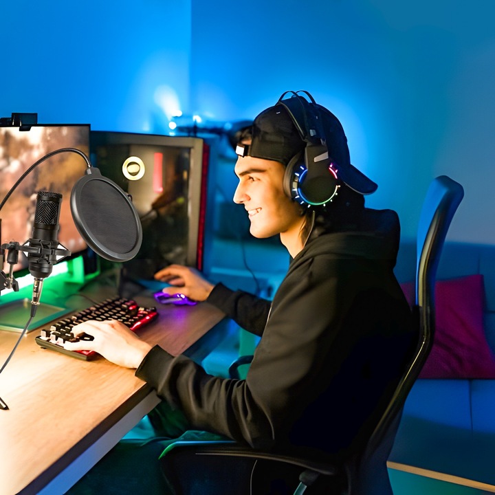 MIKROFON STUDYJNY USB JACK POJEMNOŚCIOWY GAMINGOWY ZESTAW POP FILTR STATYW