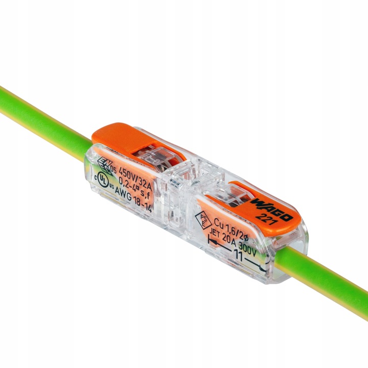 WAGO 221-2411 Szybkozłączka Przelotowa Drut Linka 2x0,2-4mm2 ORYGINAL 10szt