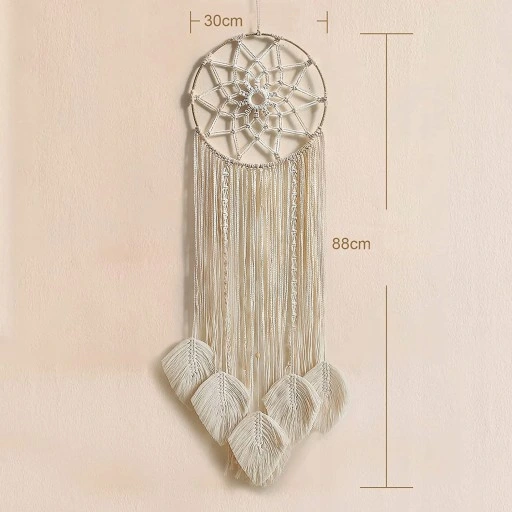 MAKRAMA NA ŚCIANĘ BOHO ŁAPACZ SNÓW OZDOBA ŚCIENNA ZE SZNURKA LIŚCIE OZDOBNE