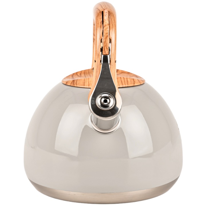 CZAJNIK STALOWY GAZ 3l SZARO KREMOWY z GWIZDKIEM DREWNIANA RĄCZKA