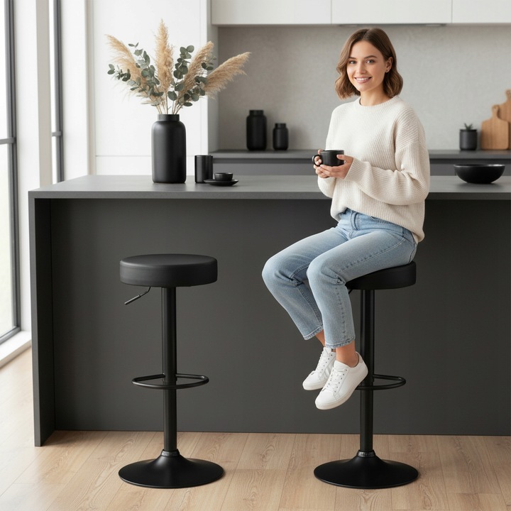 HOKER LOFTOWY KRZESŁO BAROWE REGULOWANE STOŁEK TABORET CZARNY NOGA