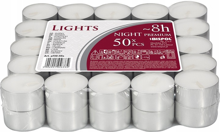 TEALIGHTY BEZZAPACHOWE Podgrzewacze Świeczki Tealight Bispol 8h 50