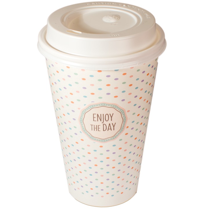 Kubki papierowe do kawy 400 ml SUP Pastele + wieczka – zestaw 100 sztuk