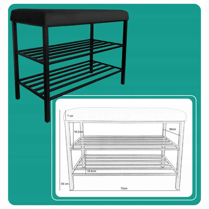 Szafka SMART na buty Regał Półka stelaż czarny MG19 z siedziskiem