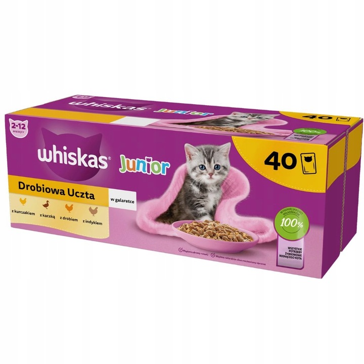 WHISKAS karma mokra dla kociąt saszetki w galarecie drobiowa uczta 85gx40