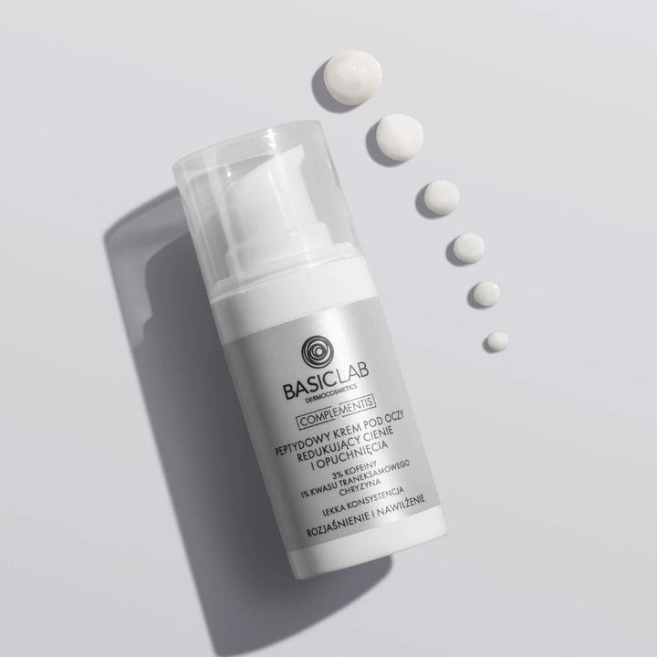 BASICLAB Krem Peptydowy pod Oczy 15ml z Kofeiną i Kwasem Nawilża i Odświeża