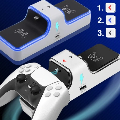 Ładowarka PS5 do Padów DualSense Stacja Dokująca Kontrolerów PODŚWIETLANA