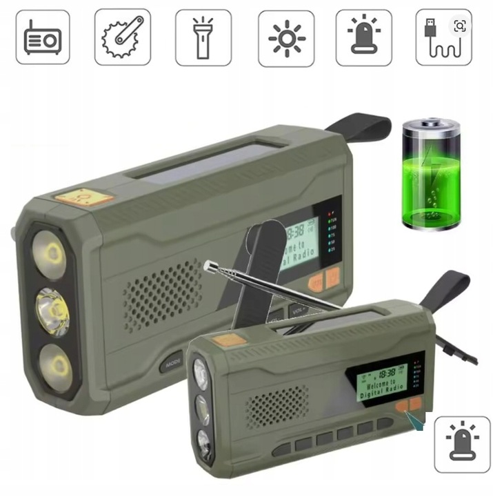 PRZENOŚNE RADIO SOLARNE KORBKA SOS AI&JL DYNAMO AWARYJNE LATARKA
