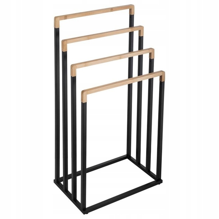 Stojak łazienkowy wieszak na ręczniki czarny stojący do łazienki bambus