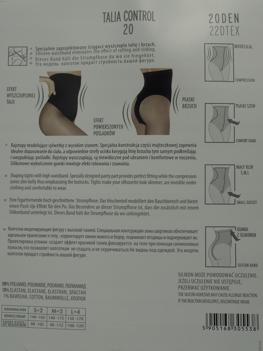 Rajstopy gładkie Marilyn Talia Control 20den czarny Nero rozmiar 3