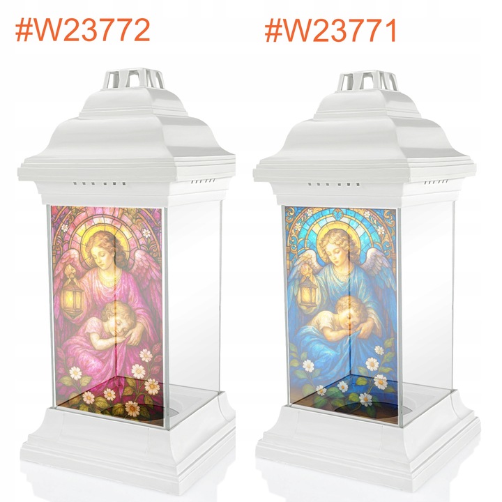 Znicz na Grób Dziecka Kapliczka Biały Witrażowy z Aniołem dla Syna