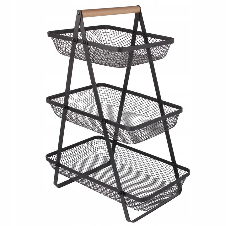 PATERA KOSZYK KOSZ TRZY POZIOMOWY NA OWOCE WARZYWA METALOWY CZARNY