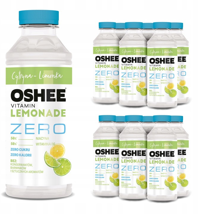 12x OSHEE ZERO Vitamin Lemonade cytryna limonka lemoniada bez cukru 555 ml
