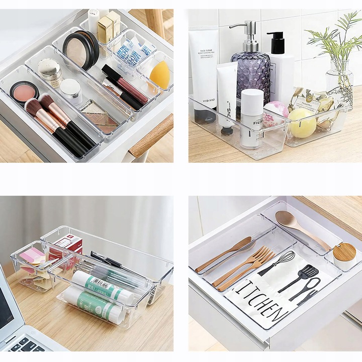ORGANIZERY DO SZUFLADY NA PRZYBORY KOSMETYKI PRZEZROCZYSTE ZESTAW 25