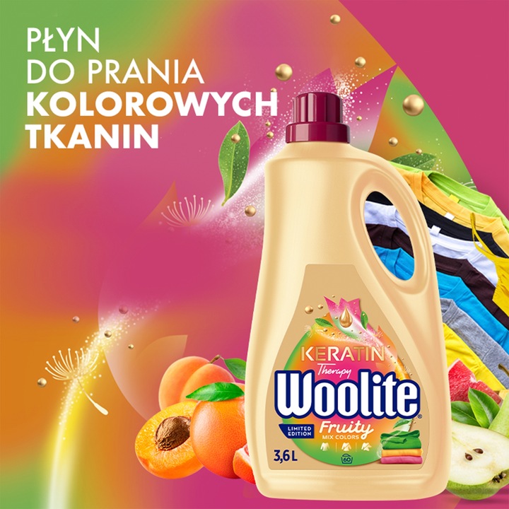 Woolite Płyn Do Prania KOLORÓW Owocowy Molerowy Zapach Keratin Therapy 3,6l