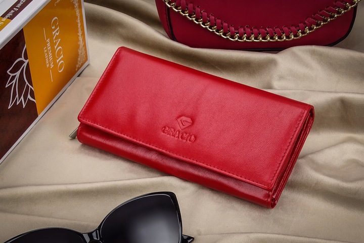 Damski Czerwony Gracio Portfel Skóra Naturalna BIG