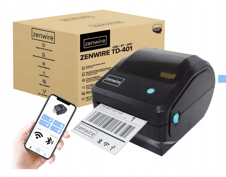 Drukarka Termiczna Etykiet Kurierskich Samoprzylepnych WiFi Bluetooth USB