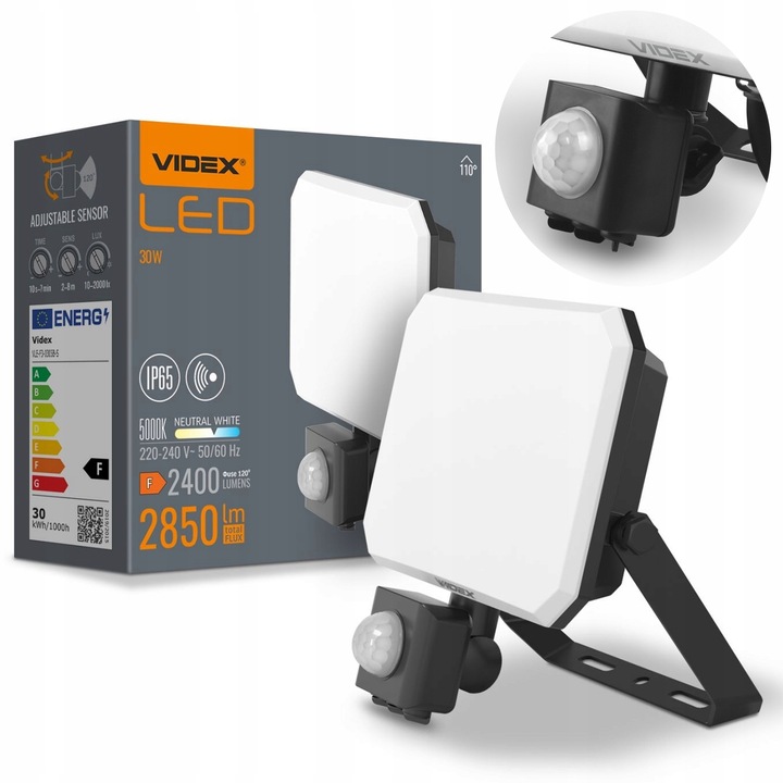 Lampa z Czujnikiem Ruchu Naświetlacz Halogen LED Videx 2850lm 30W IP65