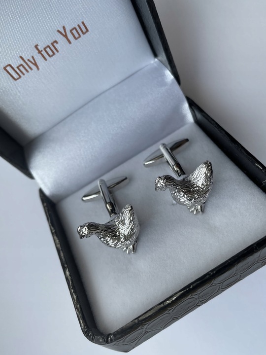 Spinki do mankietów EXC KURA Kurka Nioska Znosząca Złote Jaja w białym Etui