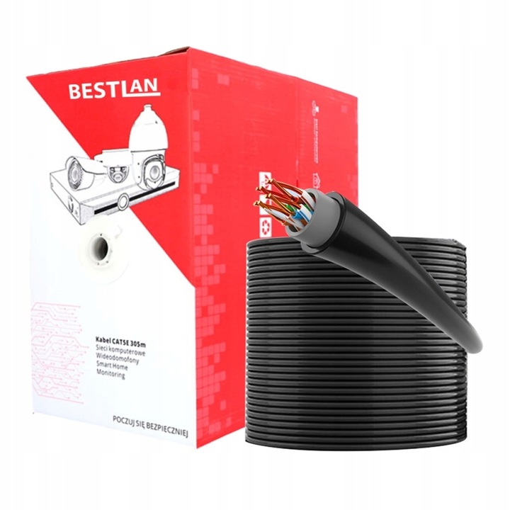 Kabel sieciowy zewnętrzny ziemny nieekranowany UTP 5E ŻEL 305m