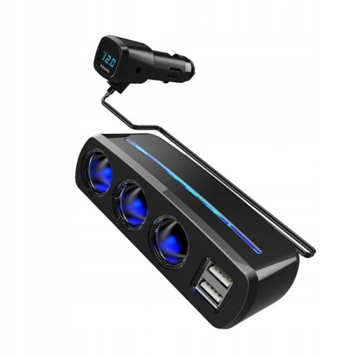 ROZGAŁĘŹNIK ZAPALNICZKI TRÓJNIK WOLTOMIERZ 2x USB