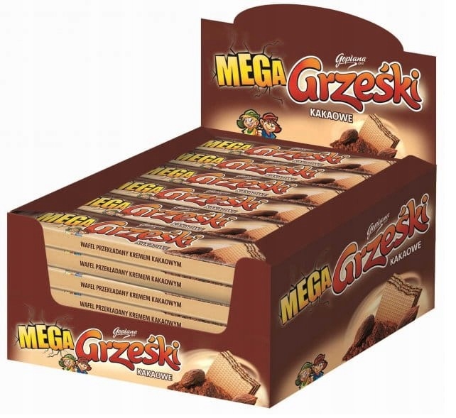 Wafelki Kakaowe z Kremem Grześki Mega 32 x 34 g Wafelek z Nadzieniem