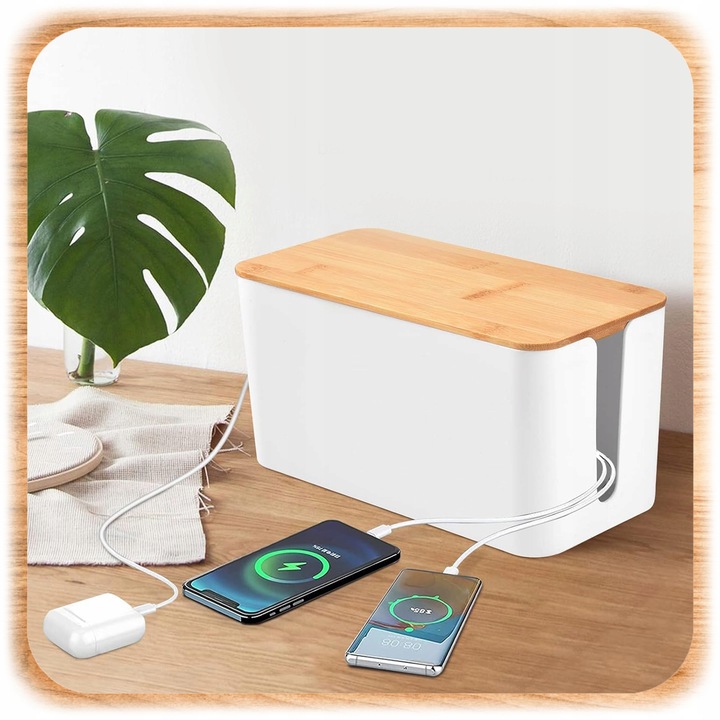 ORGANIZER NA KABLE POJEMNIK PUDEŁKO LISTWE KABLI PRZEWODY DREWNIANA