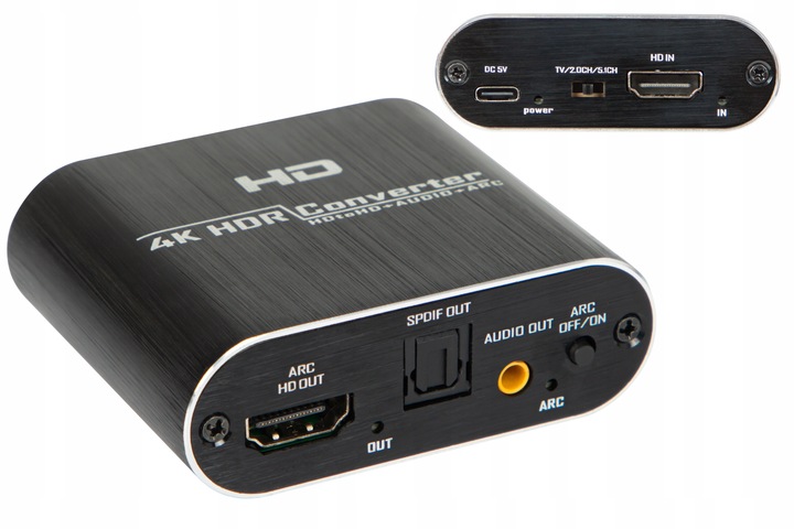Ekstraktor HDMI do HDMI audio ARC Adapter Konwerter TOSLINK CINCH AUX